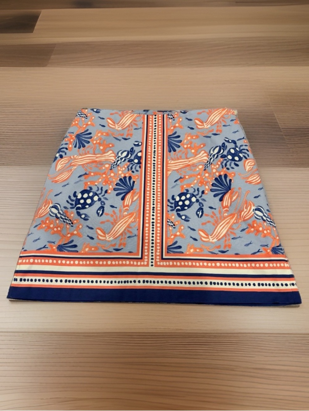 Talbots | Blue and Pink Crab Lobster Pencil Skirt Size 16 Coastal Shore Ocean